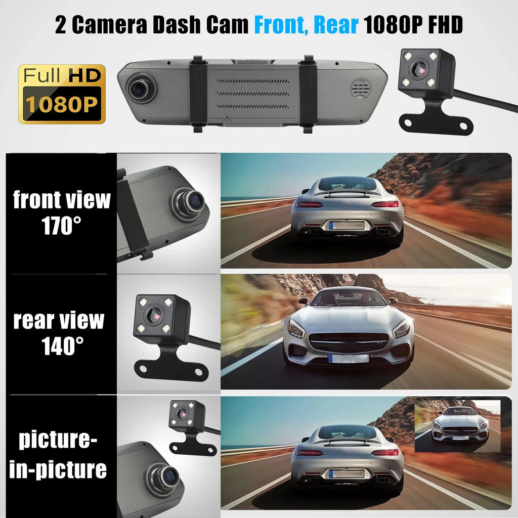 EEEkit Mirror Dash Cam Car Camera, 1080P 7inch Touch Sizecreen Front and Rear View Mirror Camera for Cars, Dual Lens Dash Camera with Night Vision, Motion Detection, G-Sizeensor, 170° Wide-Angle