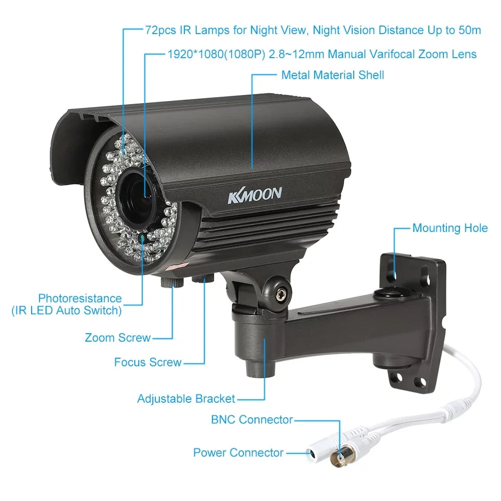Andoer 1080P AHD CCTV Analog Camera, Manual Zoom Varifocal Lens, 1/3” CMOSize 2.0MP, IR CUT, 72 IR LEDSize, Night Vision, Weatherproof Indoor