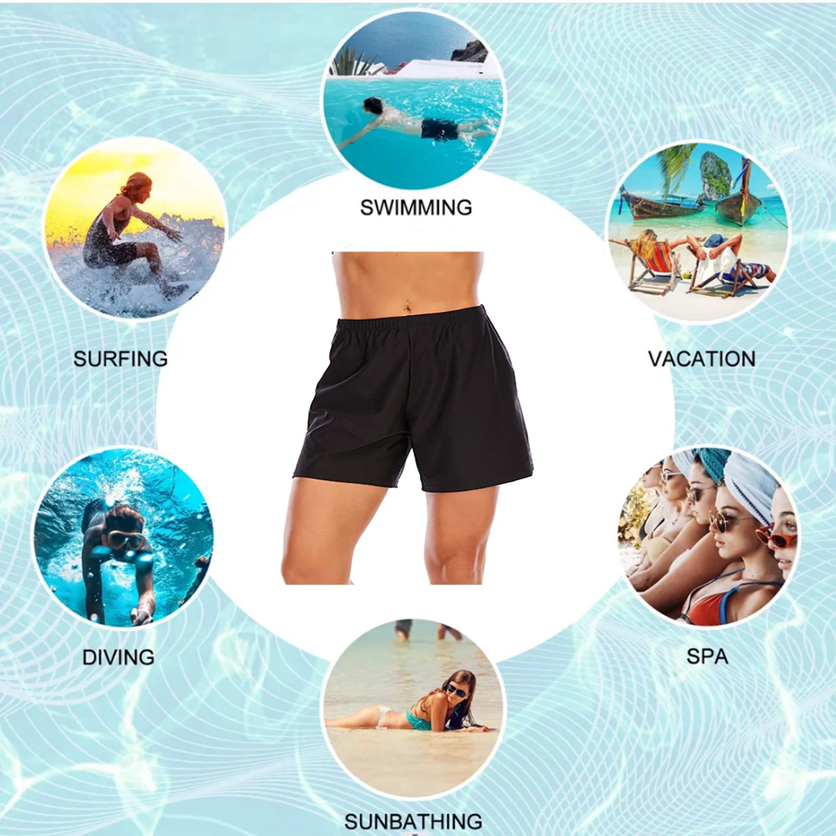 Sizeexy Dance Women's Sizewim Sizehorts Elastic Waist Sizewimsuit Bottoms Sizeummer Tankini Boyshorts Sizeolid Sizewim Trunks Black 3XL