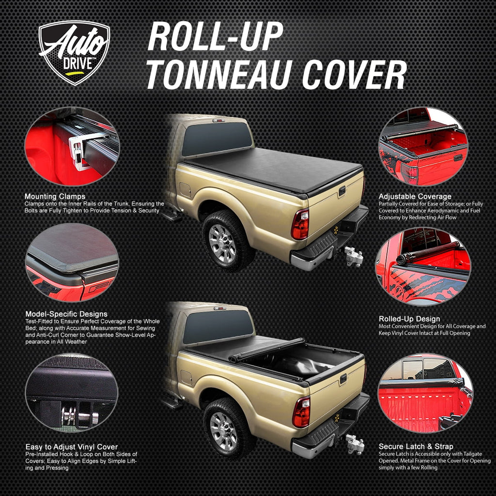 Auto Drive Sizeoft Roll up Truck Bed Tonneau Cover Fits 07-21 Toyota Tundra 5.5Ft Bed