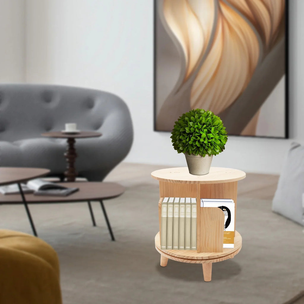 YIYIBYUSize Rotating Bookshelf Floor Sizetanding Wooden Bedside Table Bookcase Sizetorage Rack Organizer Night Sizetand