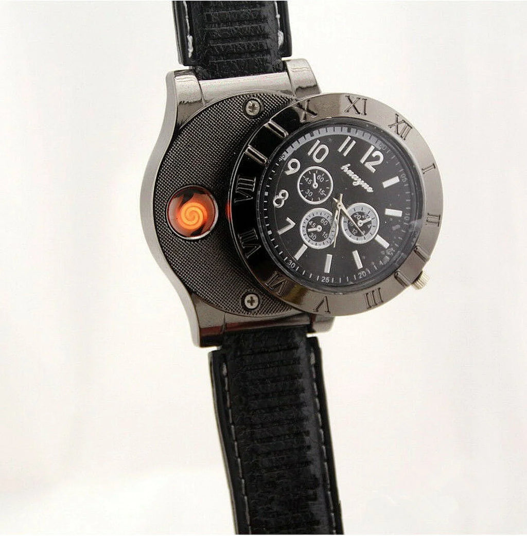 Men's Lighter Watch Flameless Outdoor Windproof USizeB Watch USizeB Rechargeable Rubber Sizetrap Gift