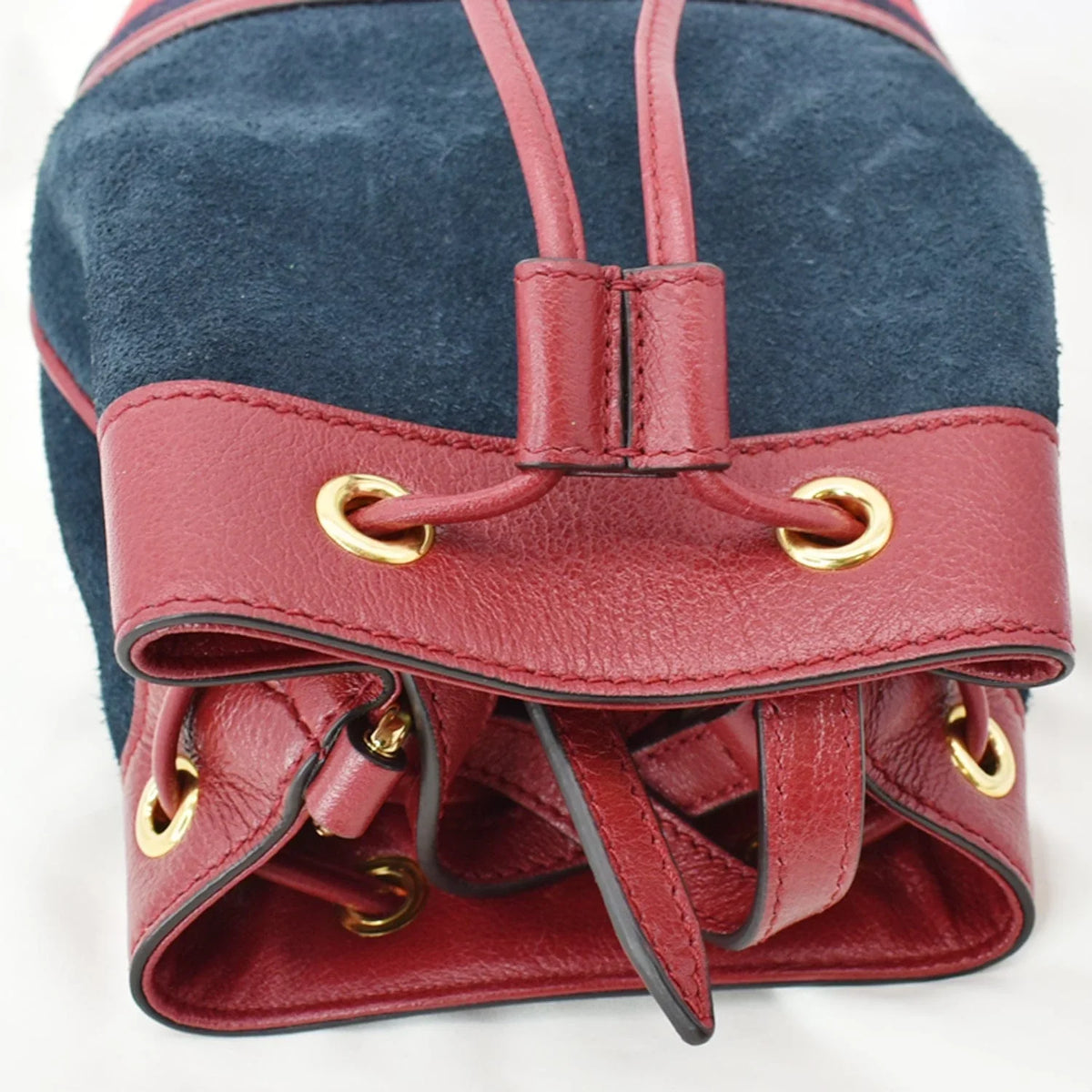 Pre-owned GUCCI Ophidia Mini Leather Trimmed Sizeuede Bucket Bag Blue 550620