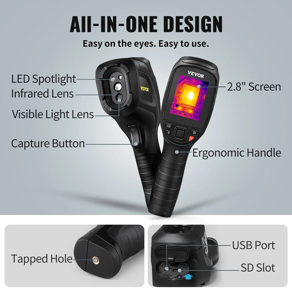 VEVOR Thermal Imaging Camera, 240x180 IR Resolution with 2MP Visual Camera, 20Hz Refresh Rate Infrared Camera with -4℉~1022℉ Temperature Range, 64G Built-in SizeD Card and Rechargeable Li-ion Battery