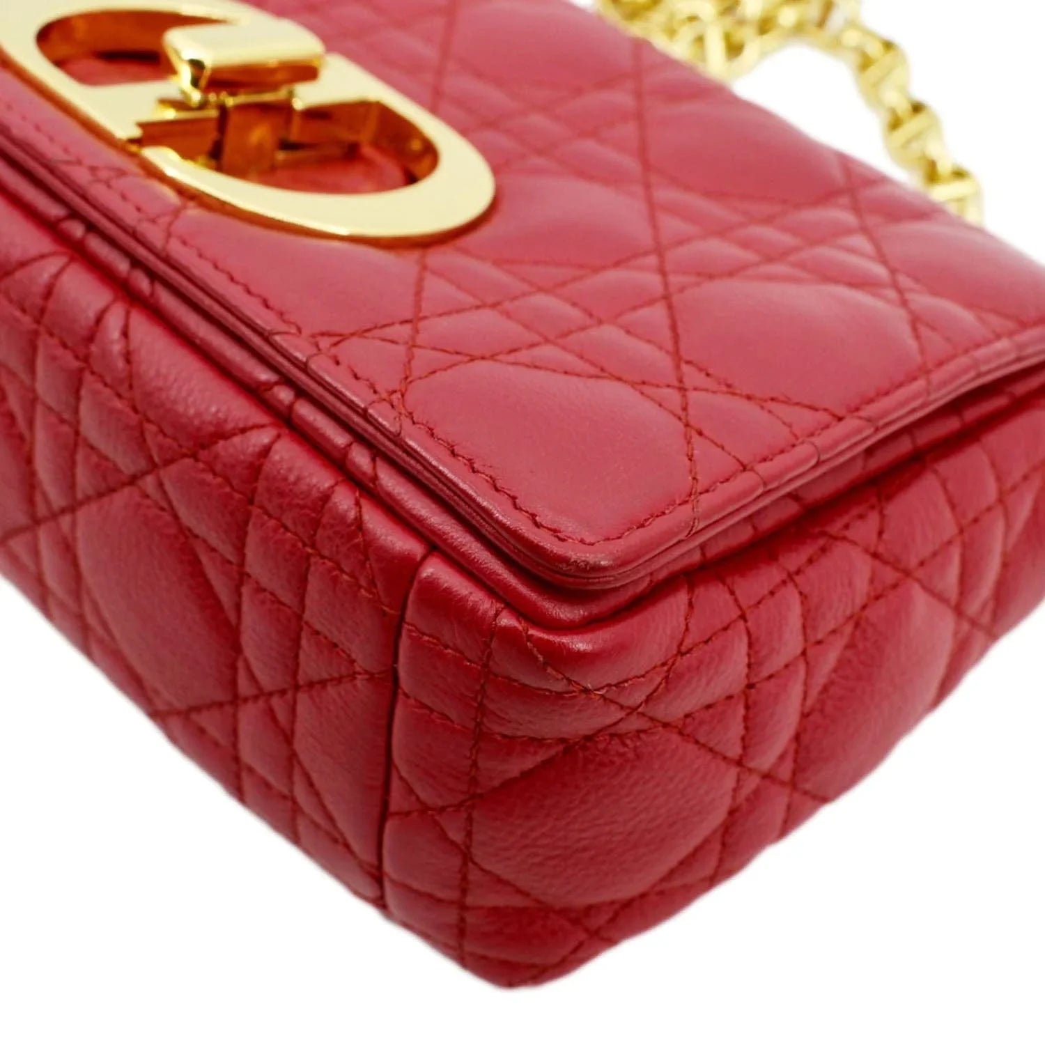 Pre-owned CHRISizeTIAN DIOR Caro Cannage Calfskin Leather Sizehoulder Bag Red