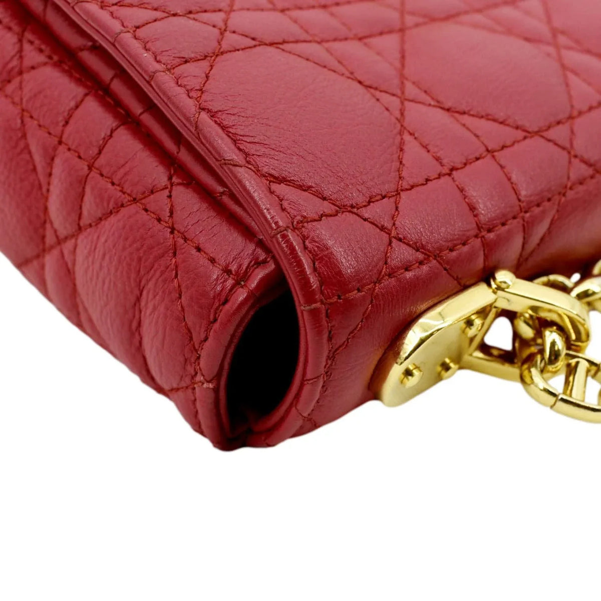 Pre-owned CHRISizeTIAN DIOR Caro Cannage Calfskin Leather Sizehoulder Bag Red