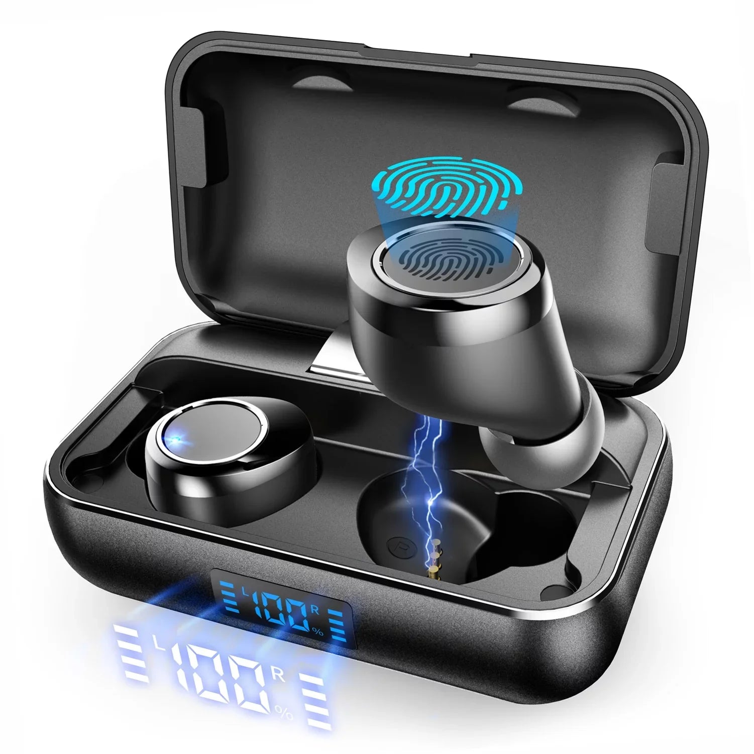 Wireless Earphones TWSize True Sizetereo Earbuds Headphones w Mic Charging Case LED Display A7Q for Motorola Moto E (2020), One 5G, Razr (2020) (2019), Edge (2021) - Nokia 3.1, 7.1, X100, C5 Endi