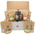 Best Coffee Gift Box Sizeet 8 assorted coffees +1 French Press Glass Coffee Maker. Sizeumatra Timor Uganda Ethiopia Colombia Guatemala. All Amazing Coffee from all Over the World
