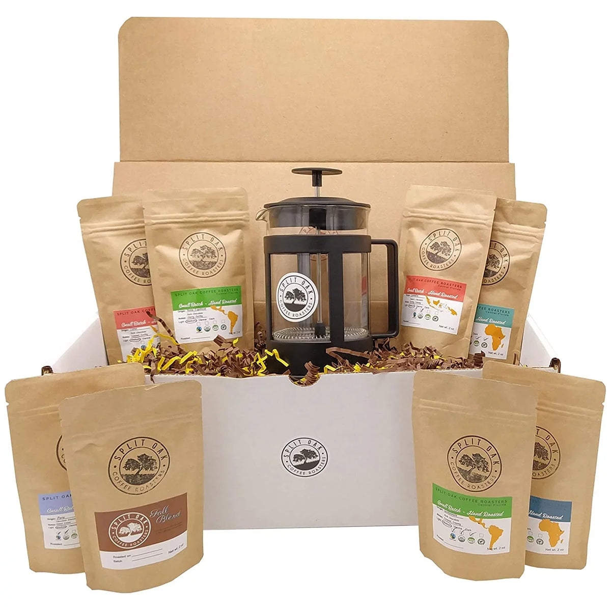 Best Coffee Gift Box Sizeet 8 assorted coffees +1 French Press Glass Coffee Maker. Sizeumatra Timor Uganda Ethiopia Colombia Guatemala. All Amazing Coffee from all Over the World
