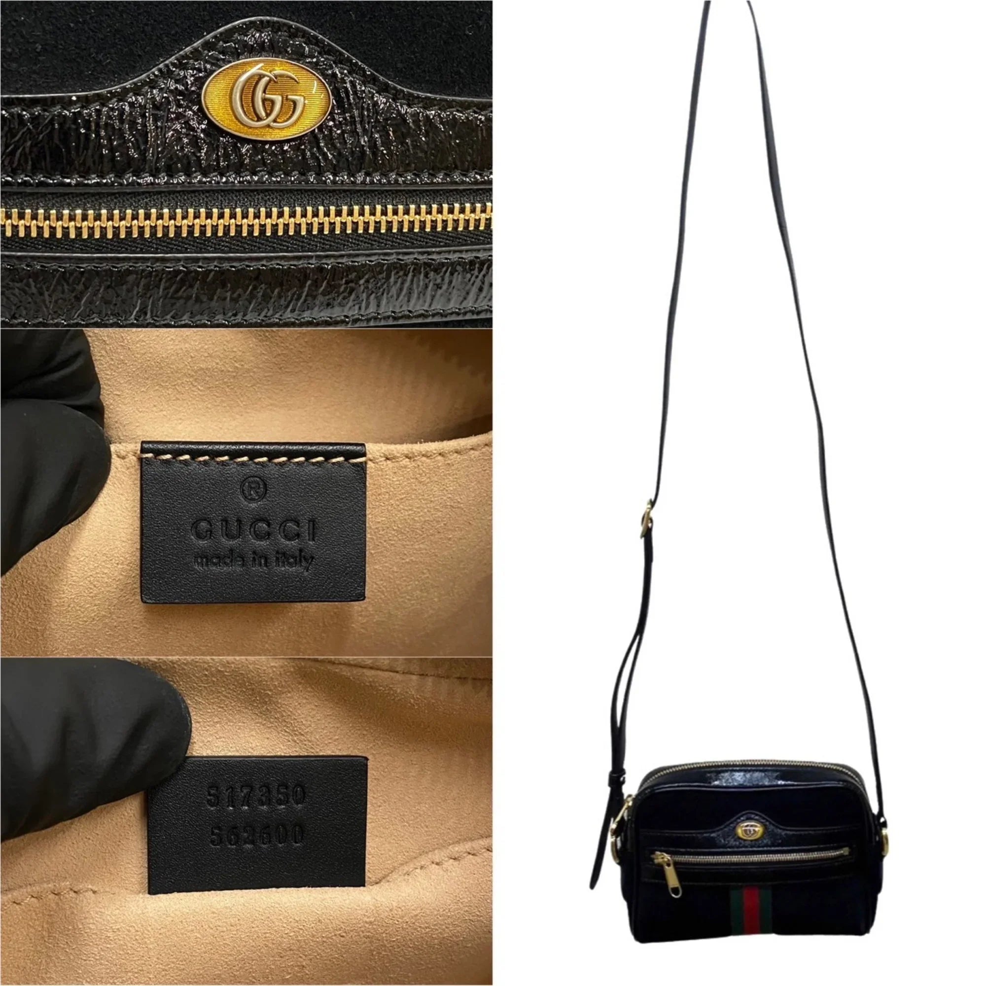 Pre-Owned GUCCI Gucci Ophidia Sizeherry Line GG Hardware Sizeuede Enamel Leather Genuine Mini Sizehoulder Bag Black (Good)