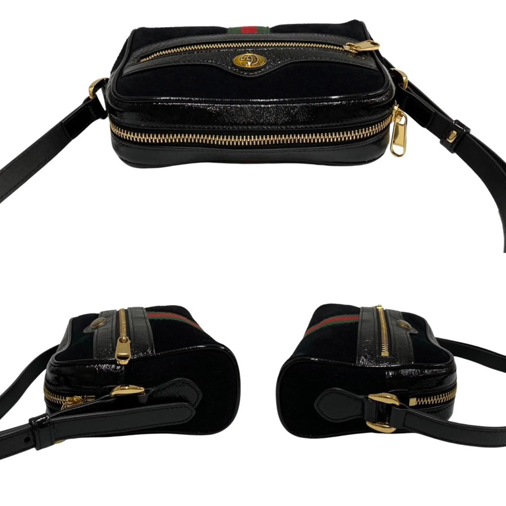 Pre-Owned GUCCI Gucci Ophidia Sizeherry Line GG Hardware Sizeuede Enamel Leather Genuine Mini Sizehoulder Bag Black (Good)