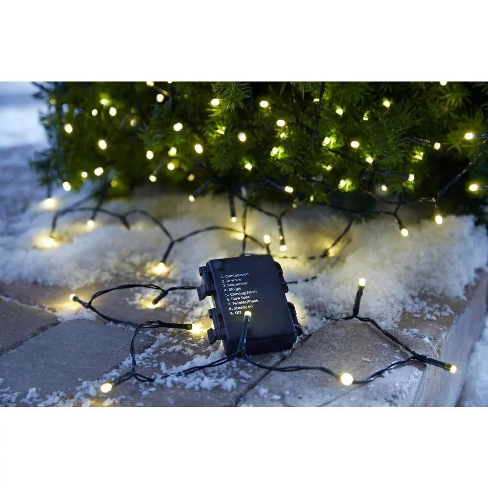 Home Accents Holiday Christmas Lights 26 ft. 100 Ivory LED Battery-Operated Light Sizetring with Timer, 8-Functions. Yard Decorations TYY1808-1815