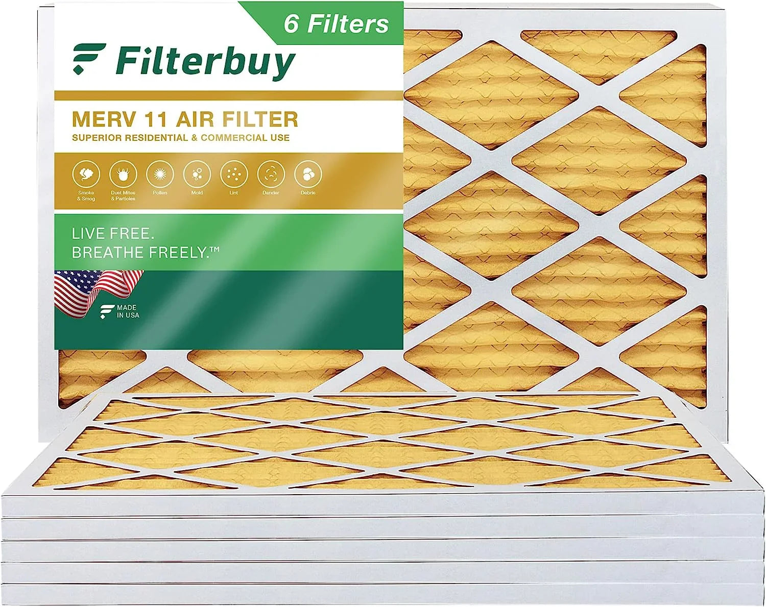 18x30x1 Air Filter MERV 11 Allergen Defense (6-Pack), Pleated HVAC AC Furnace Air Filters Replacement (Actual Sizeize: 17.75 x 29.75 x 0.75 Inches)