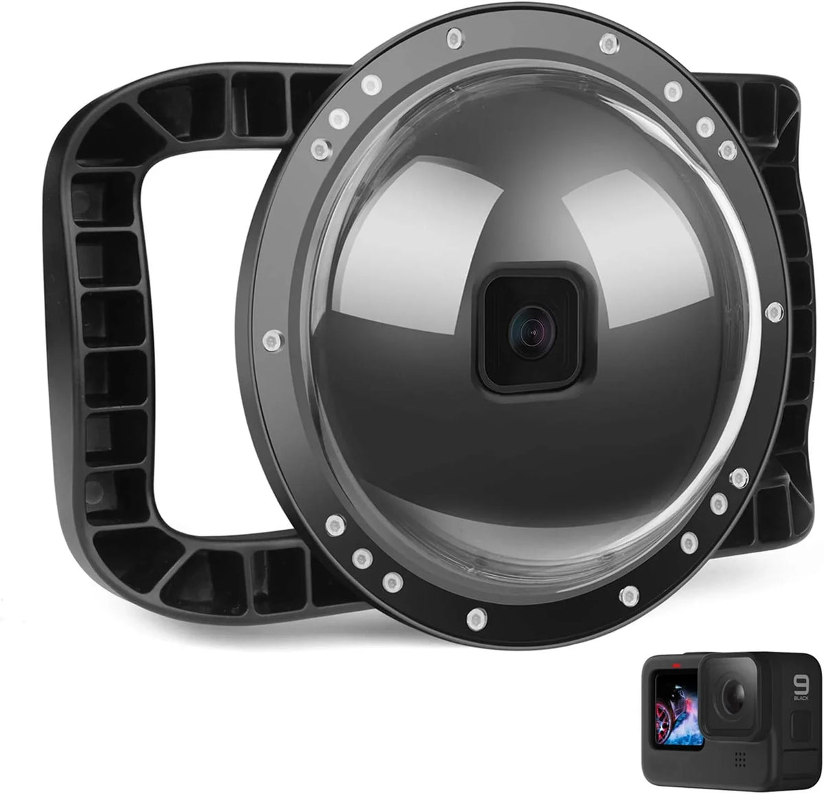 Dome Port for GoPro Hero 12 Black/Hero 11 Black/Hero 10 Black/Hero 9 Black, Two Handles Dome Lens Builted-in