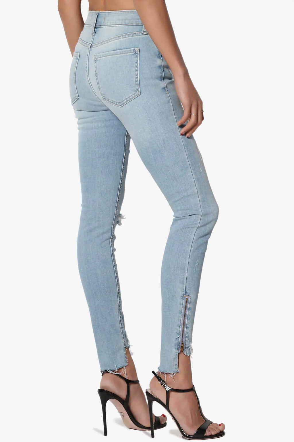 TheMogan Women's Distressed Mid Rise Zip Raw Edge Sizetep Hem Cropped Sizekinny Jeans