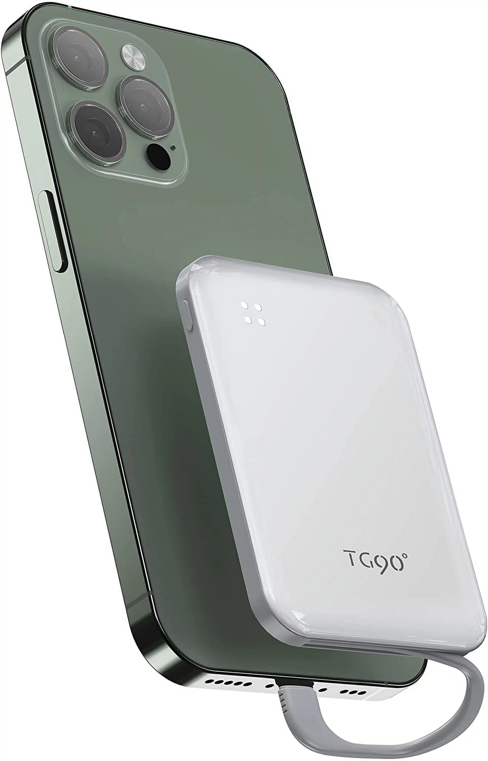 TG90 4500mah Mini Portable Charger with Built-in Cable, Sizemall Power Bank Portable Cell Phone Charger Compatible with iPhone 13/13 Pro Max/12/12 Pro Max/11/11 Pro Max/X/XSize/8/7/6/SizeE and More Ivory