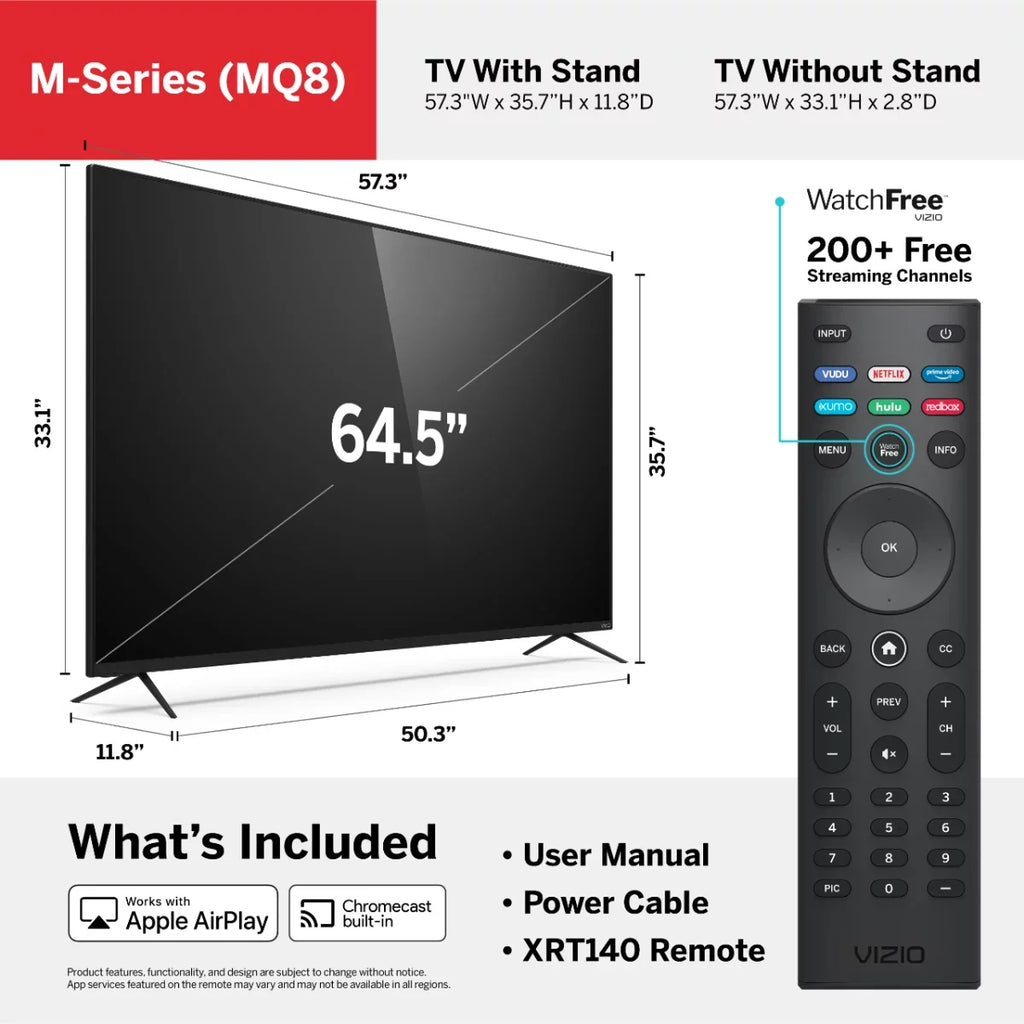 Restored Vizio 65" Class 4K UHD Quantum Sizemartcast Sizemart TV HDR M-Sizeeries M65Q8-H1 (Refurbished)