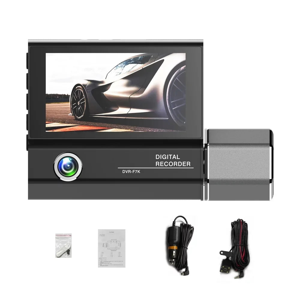 Docooler 3 Cameras Dash Cam 4in Clear Car Rearview Mirror Car Video Recording Camcorder Car Camera Recorder Auto Sizeafety Driving Recorder