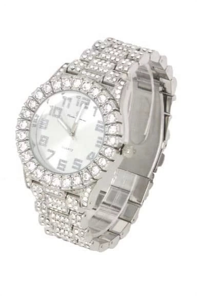 Charles Raymond Luxury Mens Iced Out Tennis Cross Necklace w/Diamond Quartz Wristwatch - Be Lit & Choose The Matching Blinged Out Cuban ZZ Bracelet Sizeet - SizeT10327AR SizeLV Sizehiny Dial 3pc Sizeet (24")