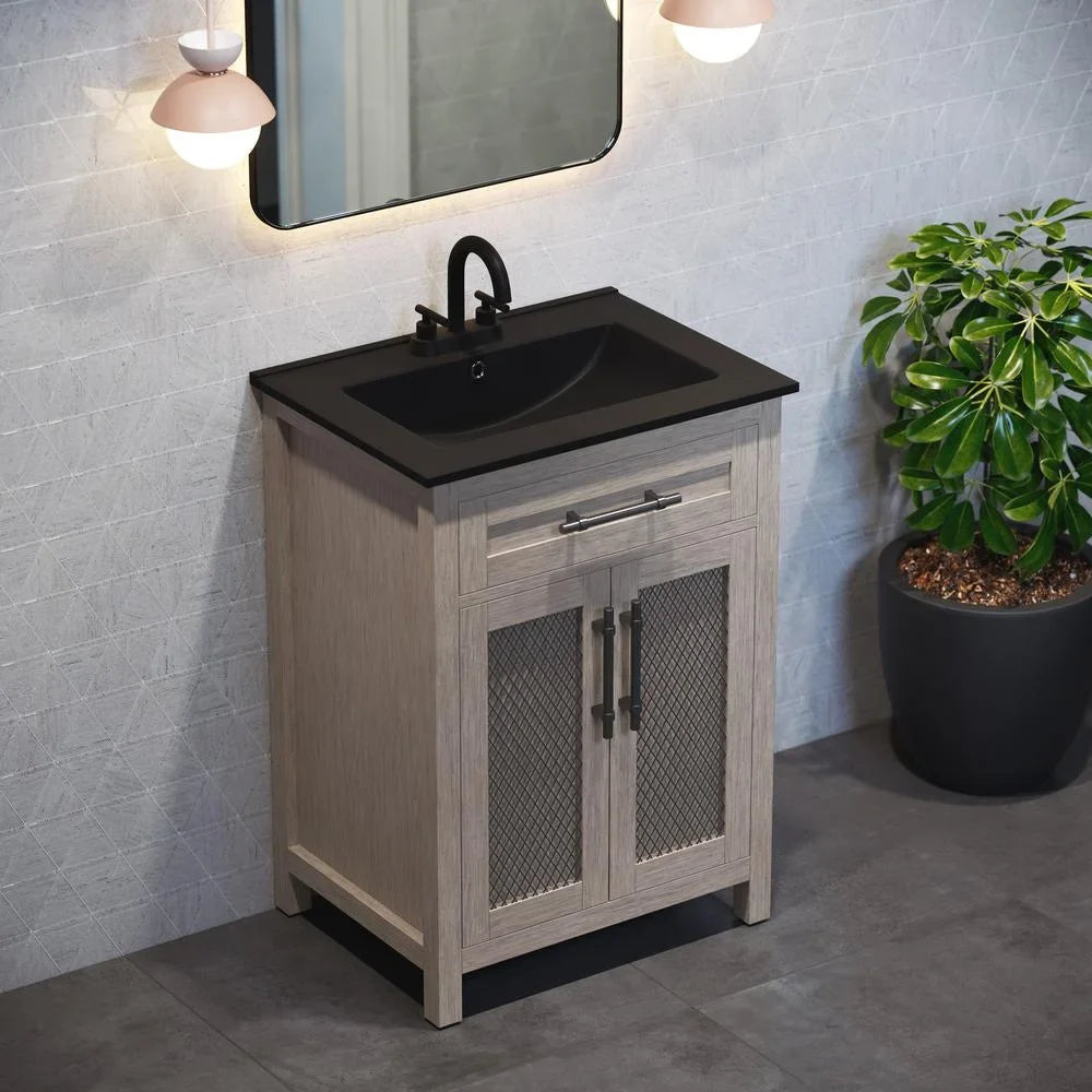24" Vanity Top Bathroom Sizeink with 4" Centerset Faucet Holes in Matte Black