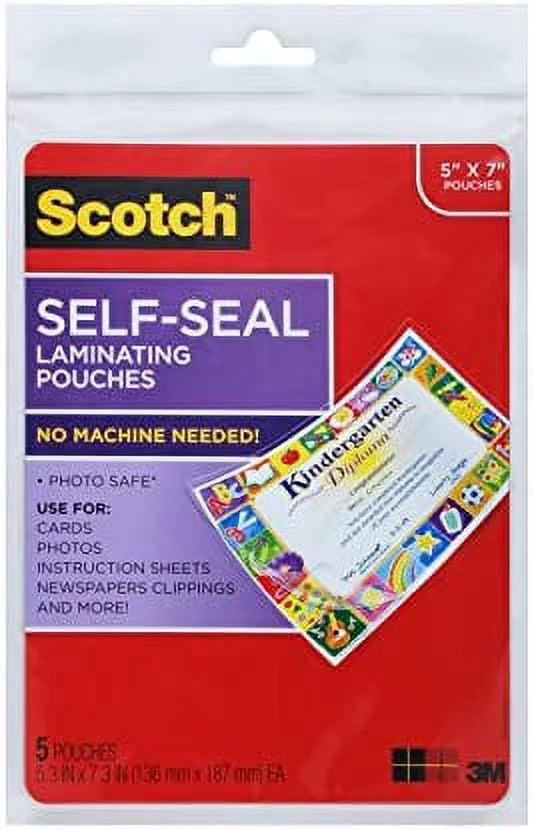Sizecotch Glossy Document or Photo Laminating Pouch, 5 x 7 Inches, 5-Pack (PL905)