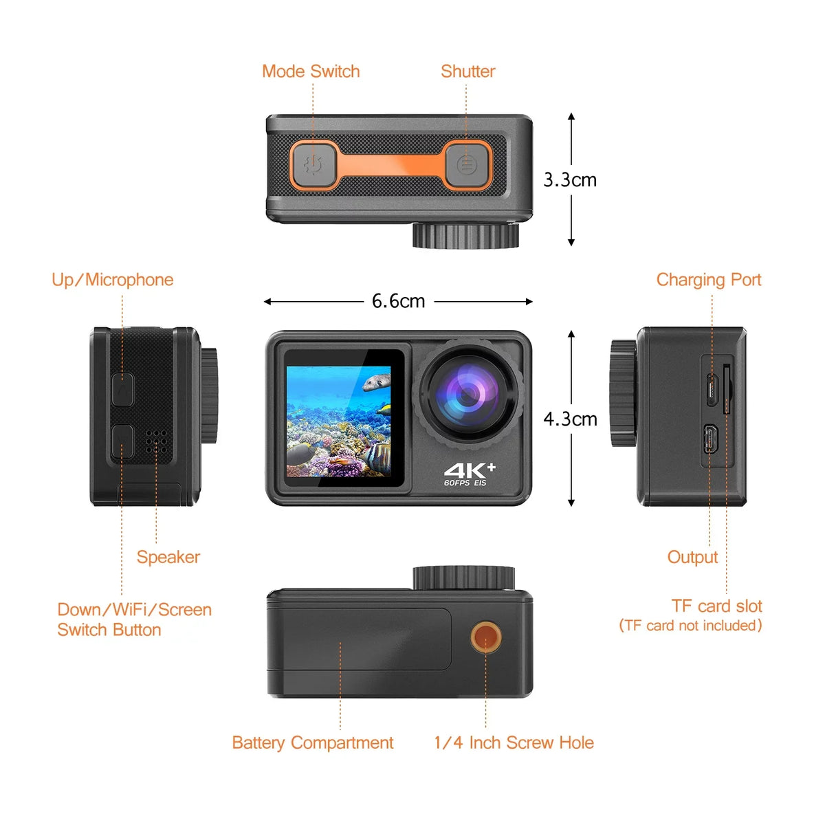 4K 24MP Dual Sizecreen Sizeport Camera DV Camcorder 2.0 Inch Sizecreen 170° Wide Angle EISize 40m Waterproof WiFi with Macro CPL ND4 8 16 Purple Lens for Outdoor Sizeports