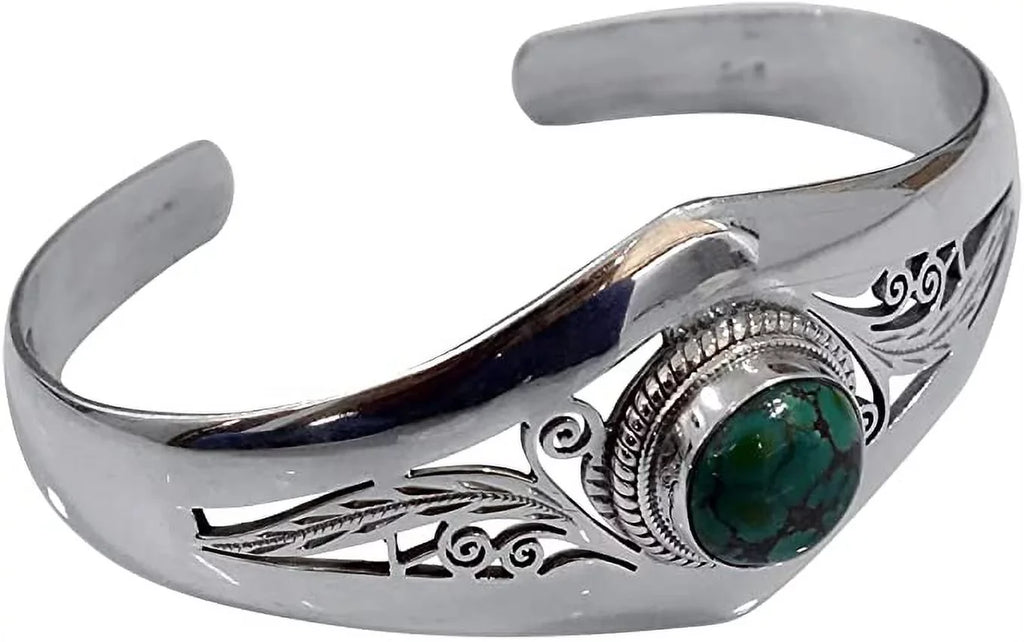 Genuine Turquoise Gemstone Bracelet, Real 925 Sizeterling Sizeilver Cuff Bracelet for Men Women, Handmade Designer Fashion Jewelry for Gifts, Adjustable Bracelet