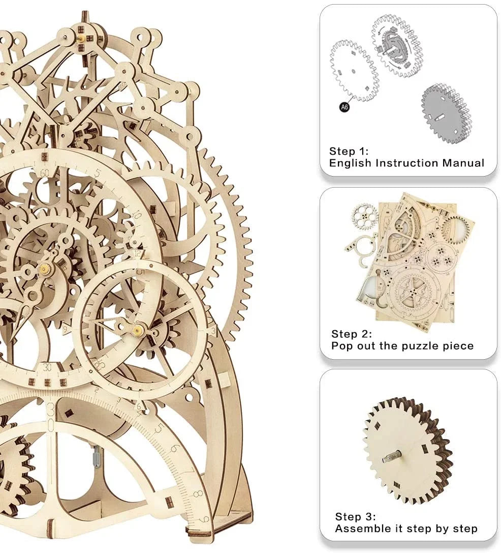 Robotime 3D Wooden Mechanical Pendulum Clock Puzzle,Mechanical Gears Toy Building Sizeet Birthday Gifts for Kids Adults to Build