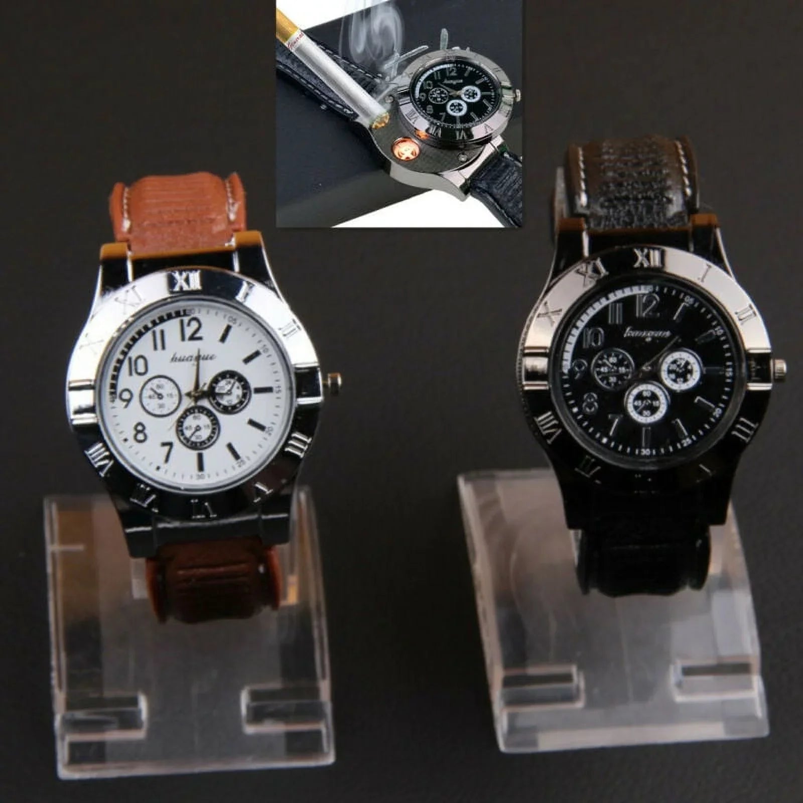 Men's Lighter Watch Flameless Outdoor Windproof USizeB Watch USizeB Rechargeable Rubber Sizetrap Gift