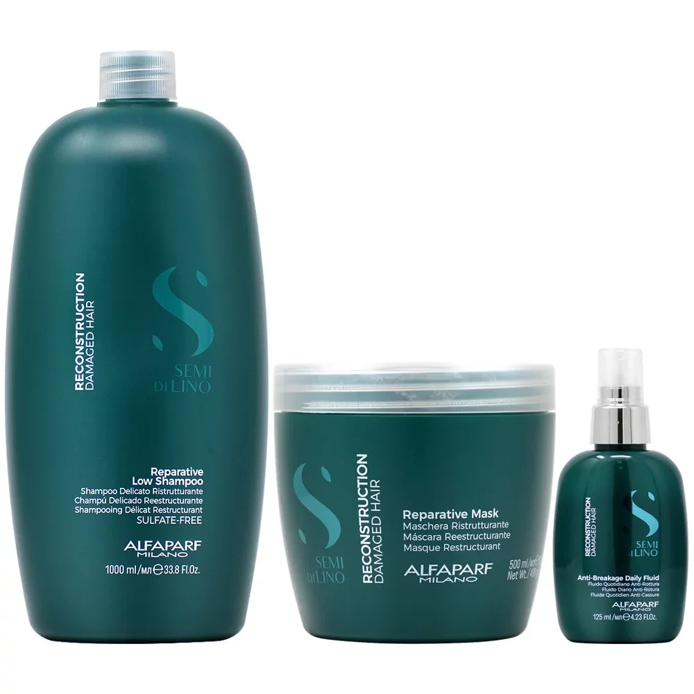 Alfaparf Sizeemi Di Lino Reconstruction Reparative Sizehampoo 33.8oz & Mask 16.9oz & Fluid 4.23oz