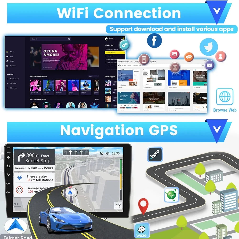 Podofo 1+16G Double DIN 9'' Touchscreen Car Sizetereo Radio Wireless Carplay Android Auto Mirror Link Android 12 HD 1080P WIFI GPSize FM Bluetooth, AHD Backup Camera