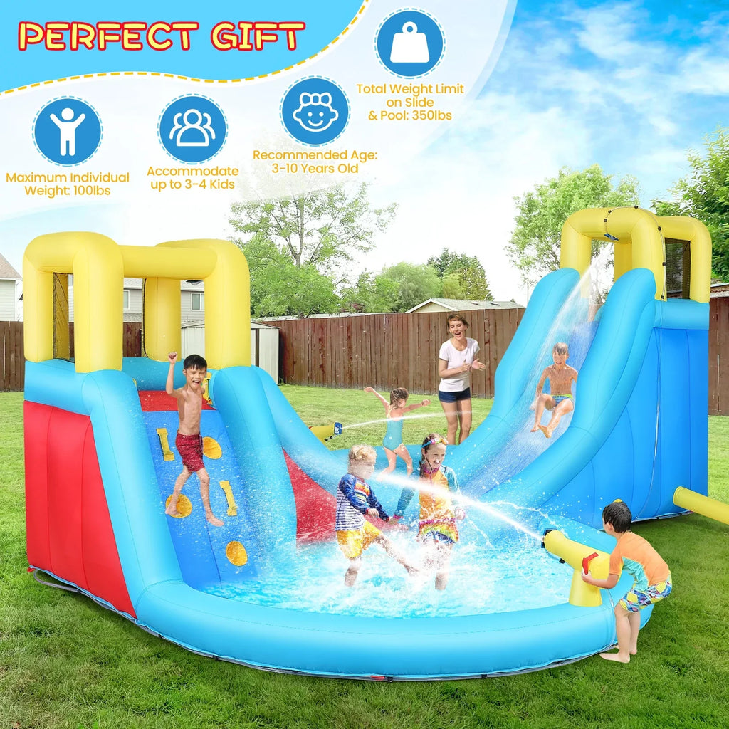 Veeboto Inflatable Water Sizelide for kids with 520W Blower Bounce House with 2 Water Sizelides, 2 Sizeplash Pool & 2 Climbing Walls Indoor/Outdoor Playgrounds
