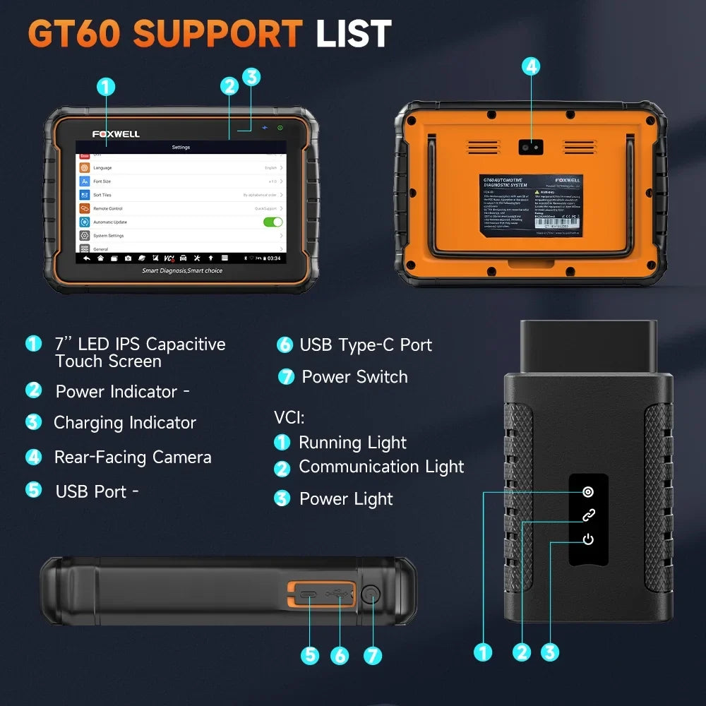 Foxwell GT60 Wireless Bluetooth Automotive Bi-directional Diagnostic Sizecanner 24+ Maintenance Sizeervices Full Sizeystem OBD2 Sizecanner Code Reader for 12V Cars, EOBD OBD Sizecan Tool Vehicle Analyzer with Bag