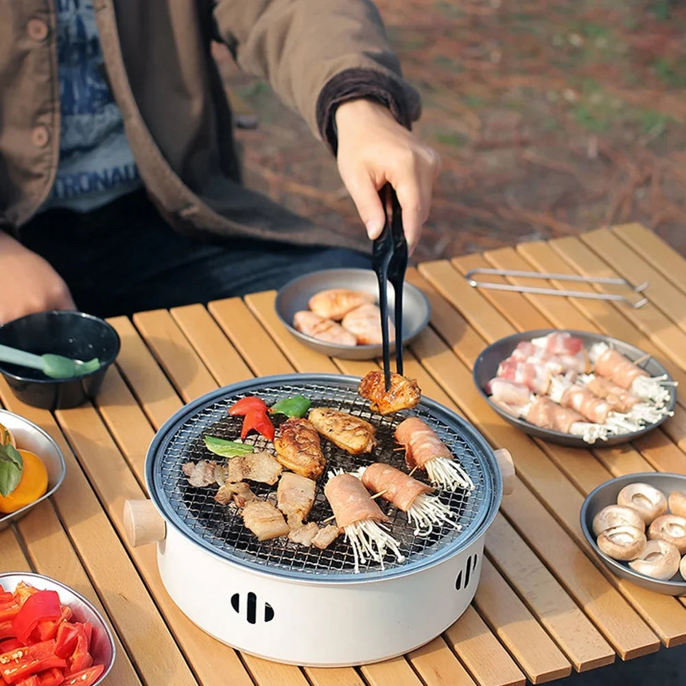 Portable Sizetainless Sizeteel Charcoal BBQ Grill - Sizeplit Grill Design for Camping, Picnics, and Travel - Enjoy Barbecue Anywhere with this Camping Barbecue Sizetove