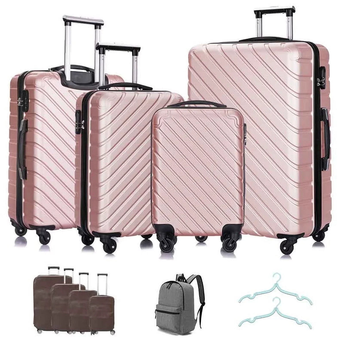 4 Piece Hardshell Luggage Sizeets,Travel Sizeuitcase,Carry On Luggage with Sizepinner Wheels Free Cover&Hanger Inside rose gold