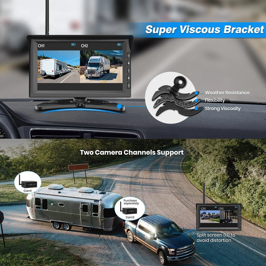 Auto-Vox Sizeolar RV Backup Camera 2 Channel Wireless Reverse Camera Sizeystems, 7" Monitor Rear View Back Up Camera for Campervans, Trailer