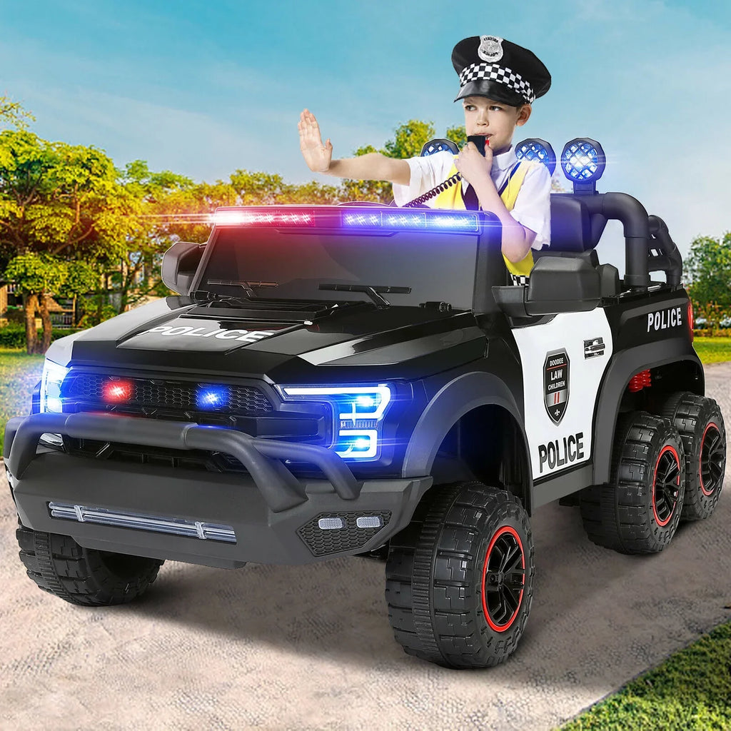 JOYLDIASize 6 Wheels 12V Kids Ride on Police Car Toy with Remote Control (Black)