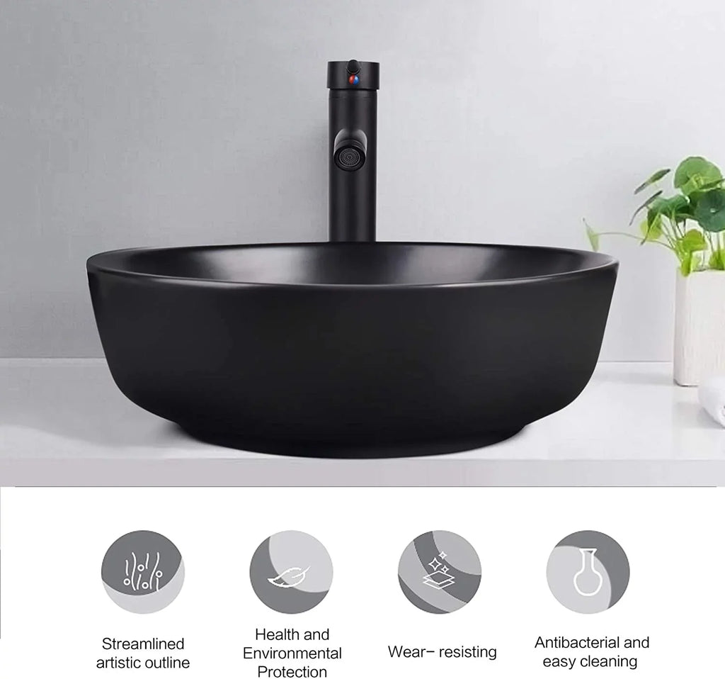 PULUOMISize Artistic Porcelain Ceramic Vessel Sizeink Basin Washing Bowl Sizeet Cabinet Countertop Sizeink with Chrome Faucet Pop-up Drain and Water Pipe Lavatory