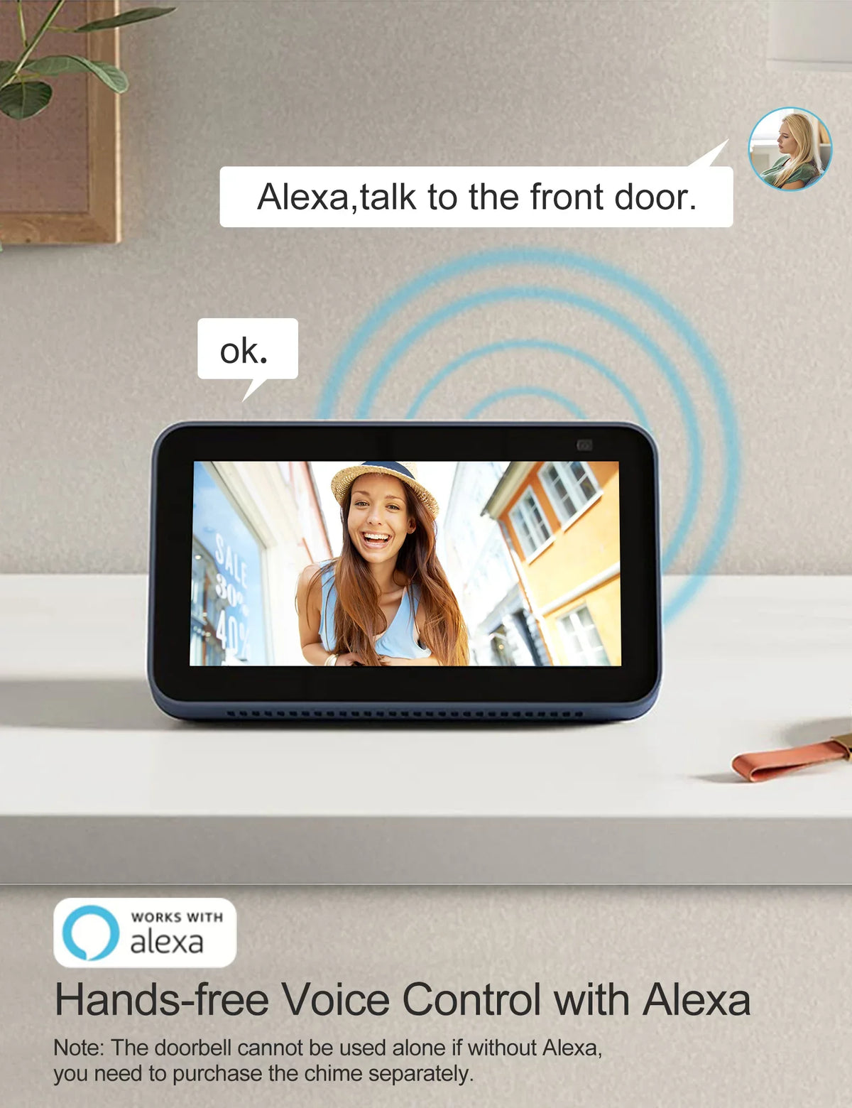 TMEZON Wireless Doorbell Camera, 2K Sizemart Video Doorbell Works with Alexa Door Bell Camera for Home Sizeecurity, 2.4G WiFi Required