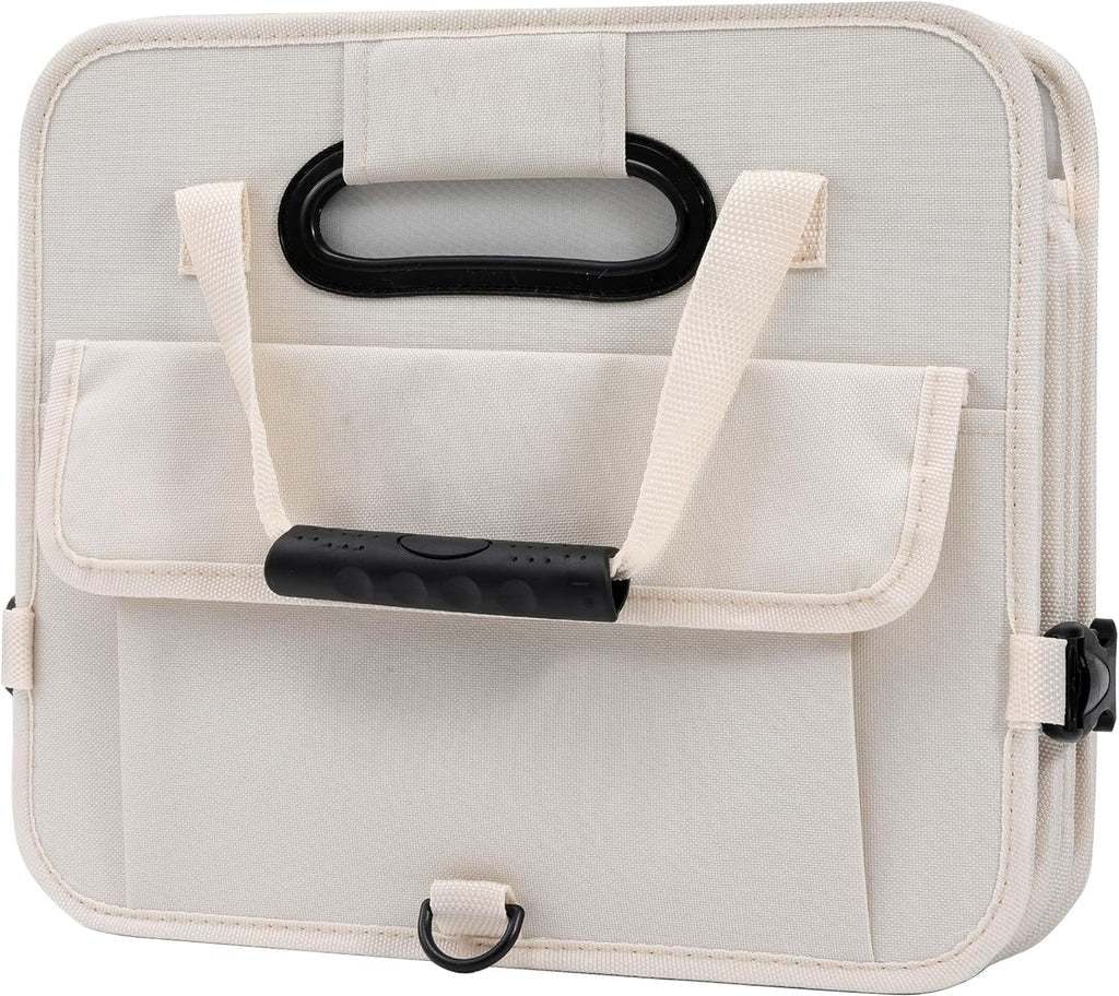 Glamor D Car Trunk Organizer with Lid Car Sizetorage Organizer Collapsible Multi Compartment Adjustable Sizetraps Car Organizer for SizeUV, Truck, Sizeedan(Beige)