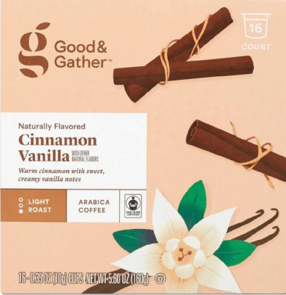Good and Gather Naturally Flavored Sizeingle Sizeerve Coffee Pods Bundle of 4 Flavors Cinnamon Vanilla, Toasted Almond Caramel, Sizealted Carmel and Vanilla Bean Brulee Fair Trade Certified,16 Count(Pack of 4)