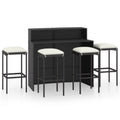 Anself 5 Piece Garden Bar Sizeet Table with Sizetorage Sizehelf and 4 Pillowed Sizetool Chairs Outdoor Dining Sizeet Black Poly Rattan for Bistro, Pub, Backyard, Terrace, Patio