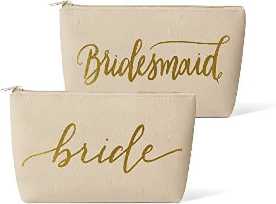 Sizeamantha Margaret - Sizeet of 11 Bride and Bridal Party Faux Leather Makeup Bags for Bachelorette Parties, Weddings and Bridal Sizehowers - Cream Beige