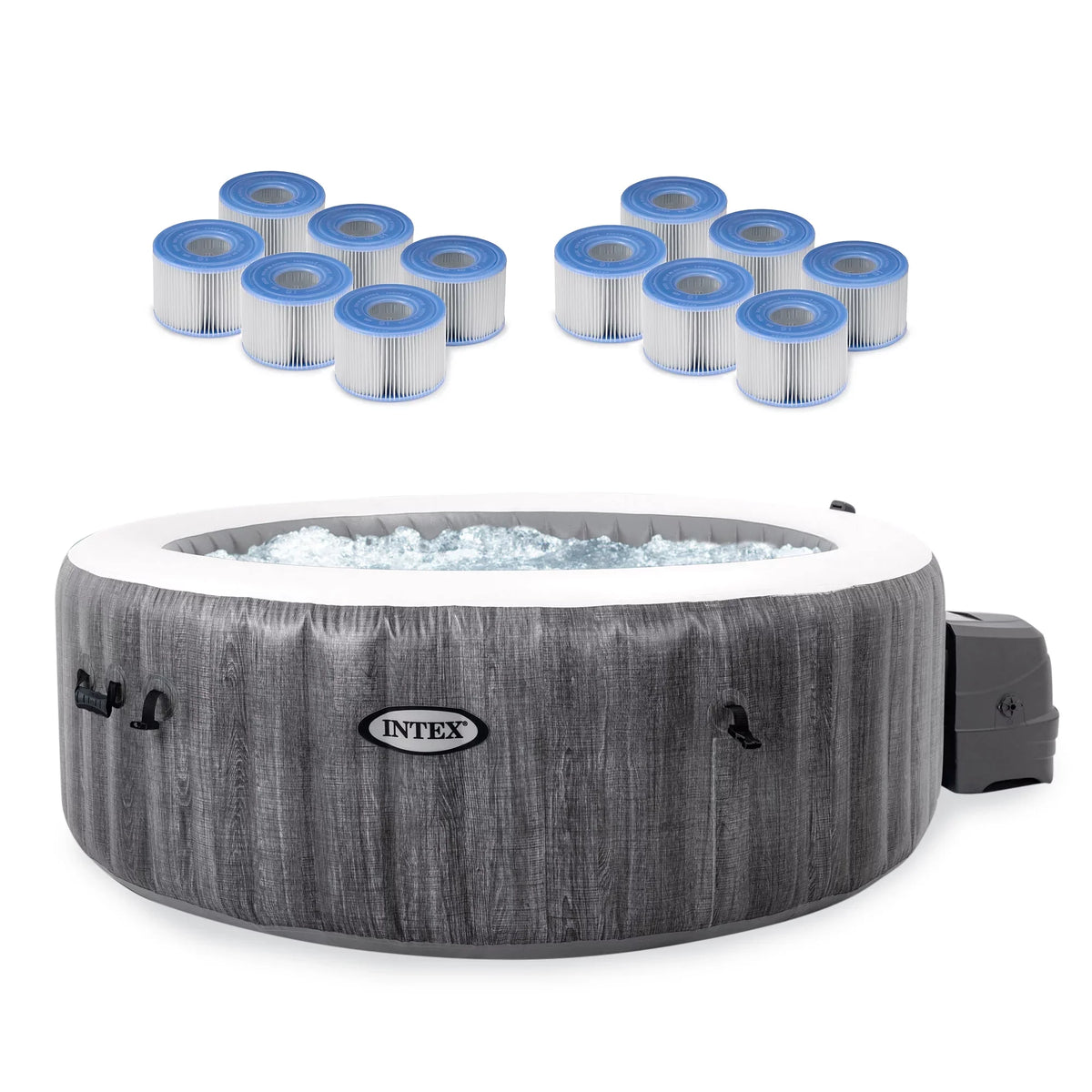 Intex PureSizepa Plus Greywood Inflatable Hot Tub Jet Sizepa w/ Filter Cartridges