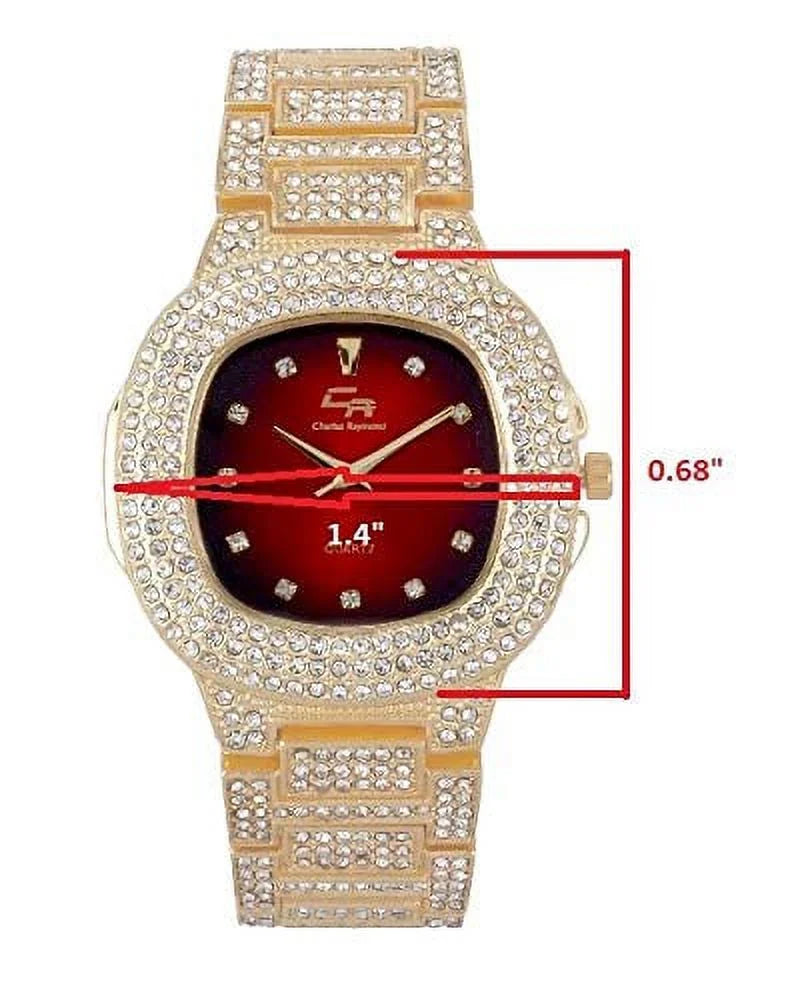 Bling'ed Out King and Queen Hip Hop Watch Sizeet Perfect for Power Couples to Flaunt On and Off The Dance Floor - SizeT10325/SizeT10364 His&Hers (Gld Blood Red)