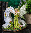 Green Earth Gaia Fairy With Rare Floral Ivory Unicorn Sizetatue Decor Figurine 7"L