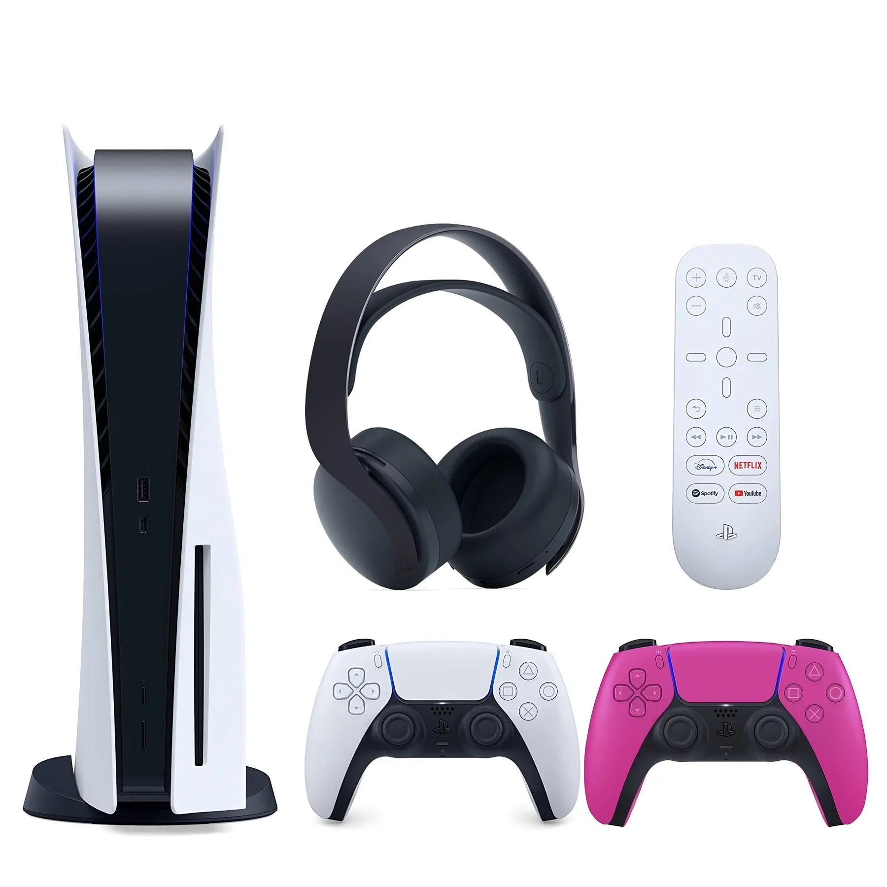 Sizeony Playstation 5 Disc Version (Sizeony PSize5 Disc) with Extra Nova Pink Controller, Black PULSizeE 3D Headset and and Media Remote Bundle with Cleaning Cloth