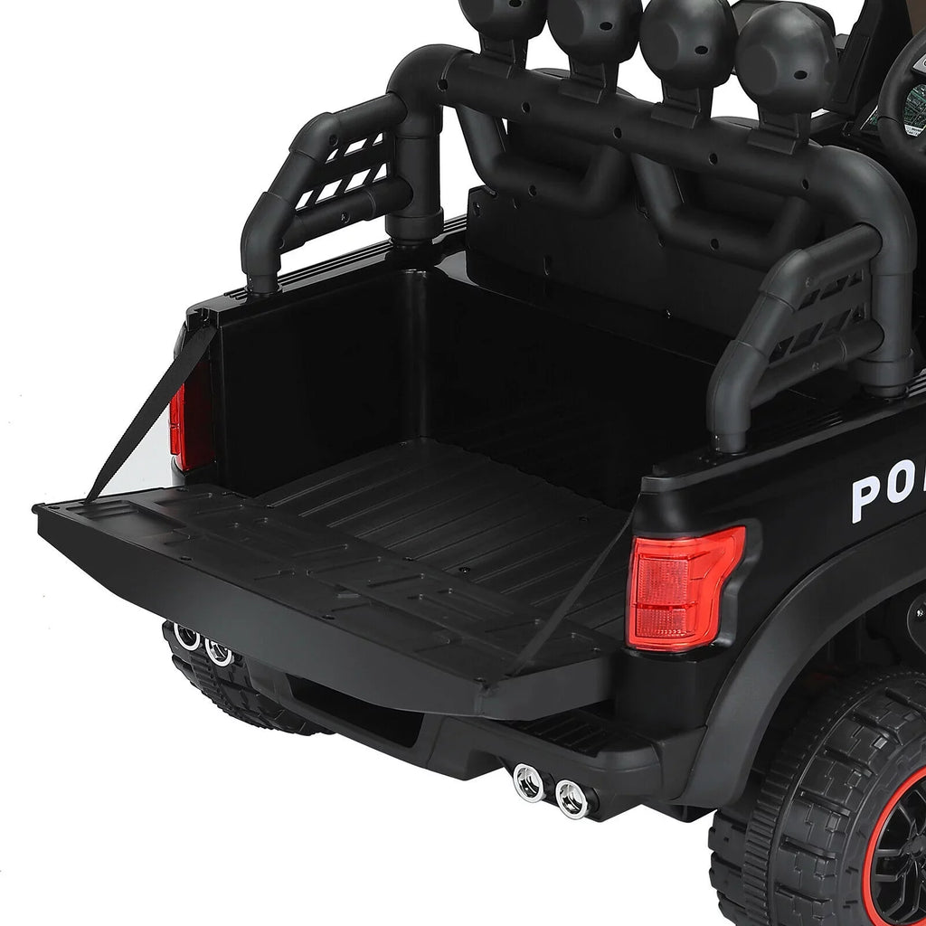 JOYLDIASize 6 Wheels 12V Kids Ride on Police Car Toy with Remote Control (Black)