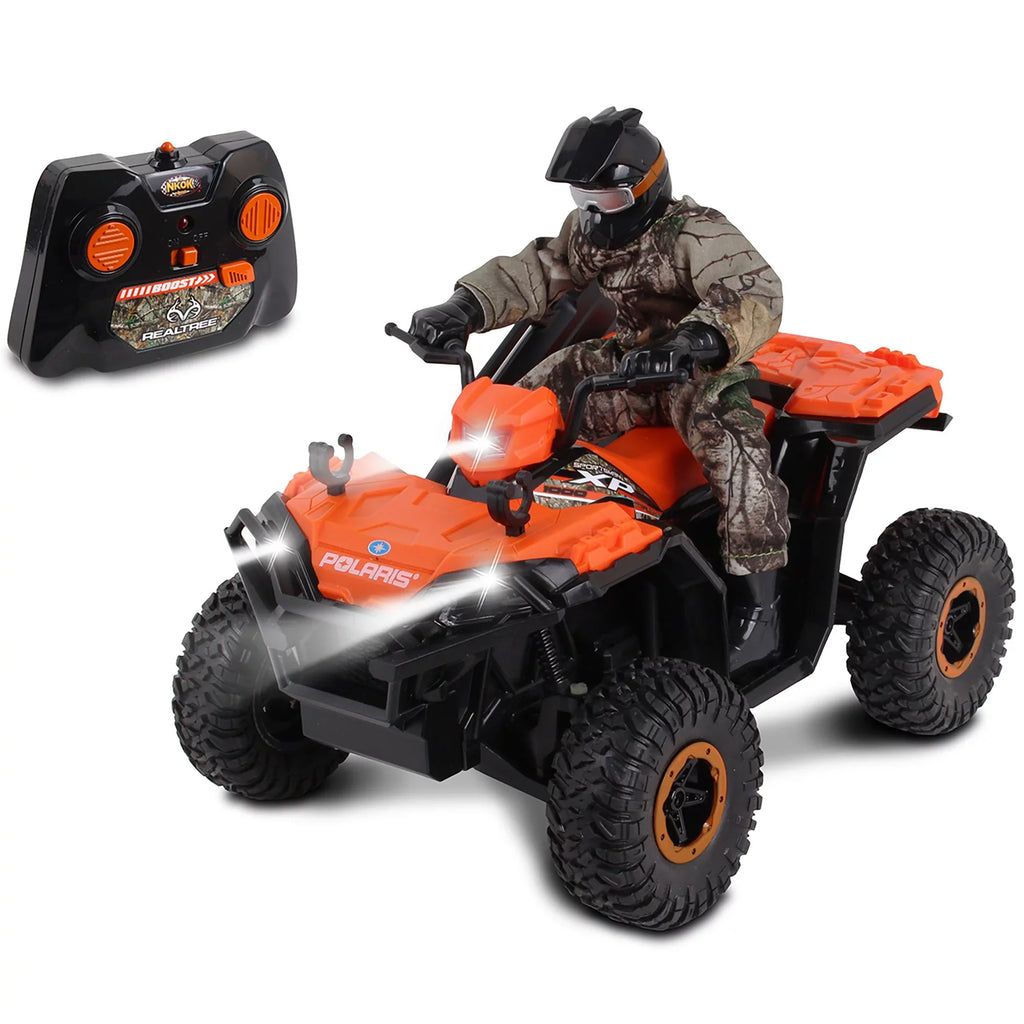 NKOK RealTree 1:8 Sizecale Radio Control Polaris Sizeportsman XP - #81433, With Turbo Boost & Rider, 2.4 GHz RC, RealTree Edge Camouflage, Officially Licensed, Ages 6+
