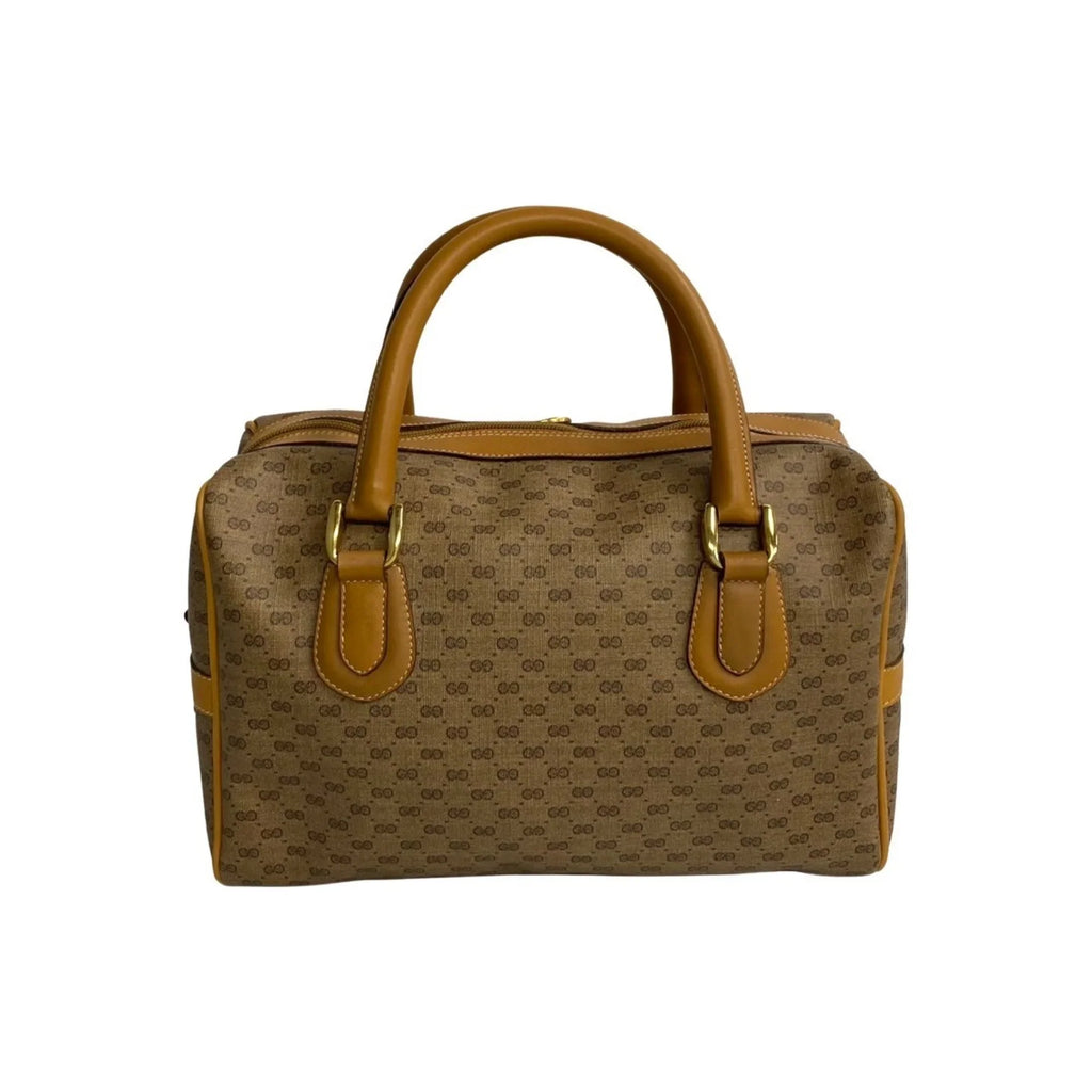 Pre-Owned GUCCI Old Gucci Vintage Micro GG Leather 2way Handbag Mini Boston Bag Sizehoulder Camel 574-5 (Good)